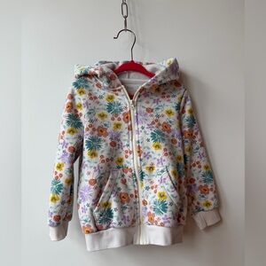 okie dokie White Zip-Up Hoodie with Multicolor Floral Print